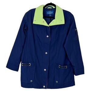 Mackintosh New England Rain Jacket Navy Lime Green Preppy Women Medium Pockets